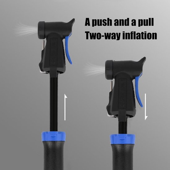 Kleine fietspomp - Mini inflator - Fietsbanden oppompen - Hoge druk output - Compact formaat - Zwart blauw — afbeelding 3