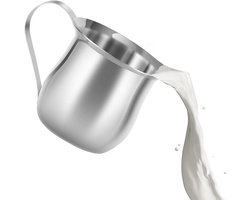 Opklopper Beker - Melkopschuimer Kan - Latte Art Maken - Voedselveilig RVS - 240 ml - Zilver