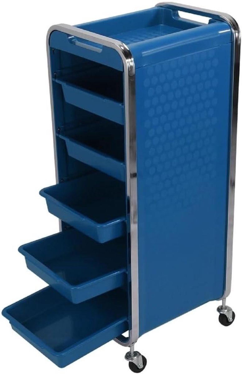 Opbergtrolley 6-laags - Werkwagen Salonwagen - Professioneel Gebruik - Met Föhn Houder - 31x36x90 cm - Blauw