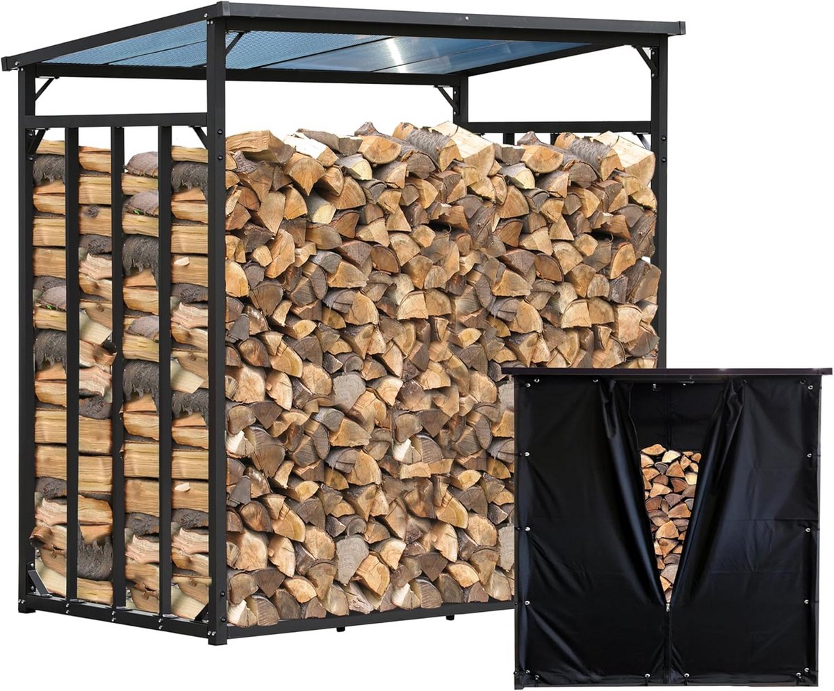 Houthok - Houtopslag - Haardhout Opslaan - Inclusief Weerbescherming - 3.5 m³ - Antraciet