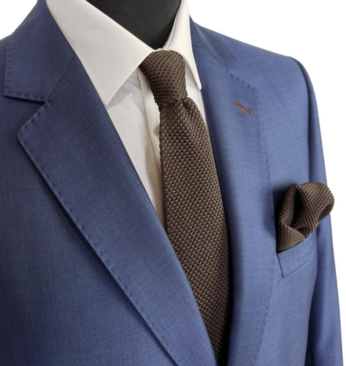 Baxter & Bow Stropdas Set Heren Bruin – Gebreide Stropdas met Pochet - gebreid polyester - bruin
