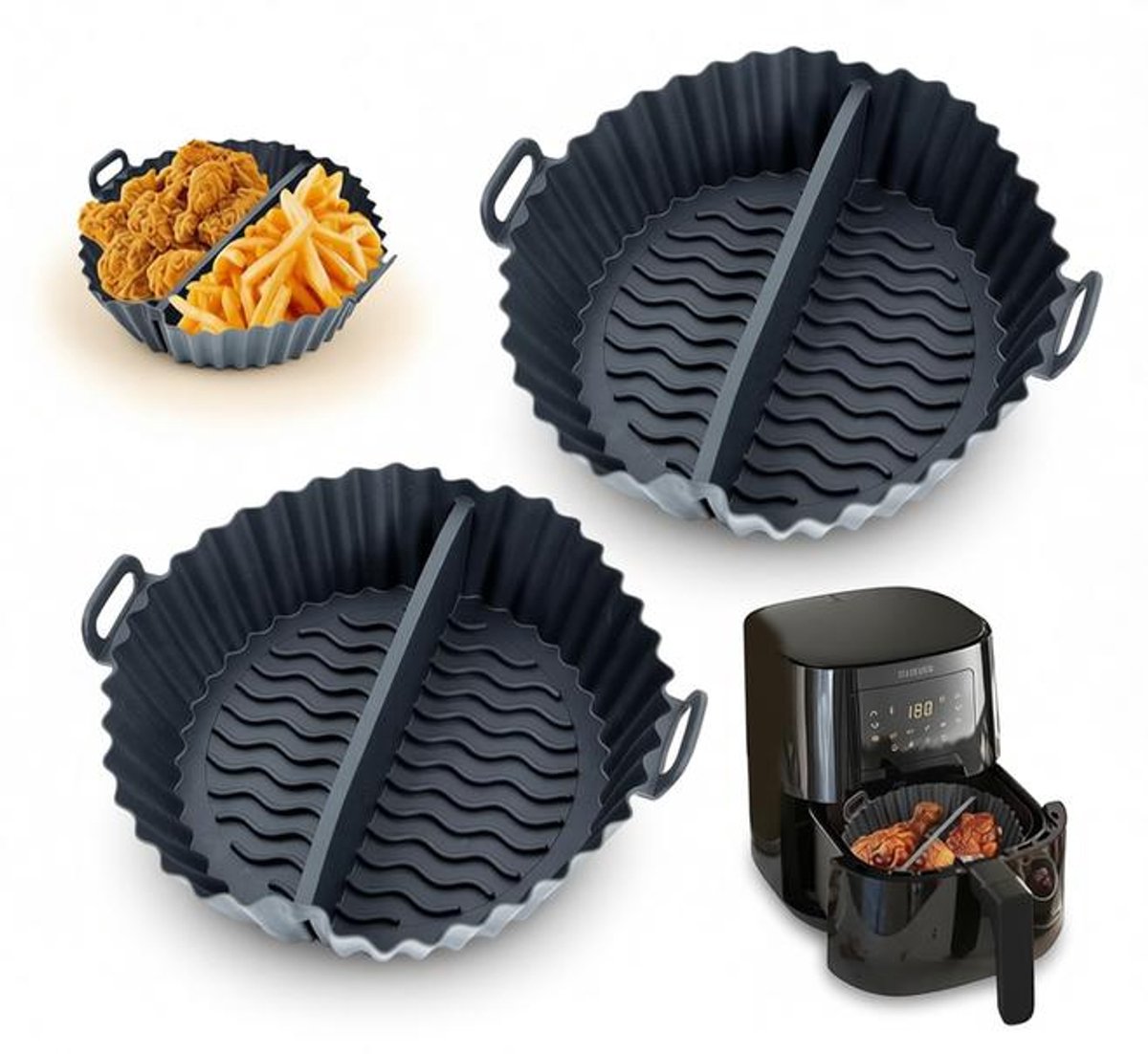 Maison Elara Siliconen bakvormen - herbruikbare accessoires voor Airfryer - 2 stuks - luchtfriteuse oven en magnetron - zwart