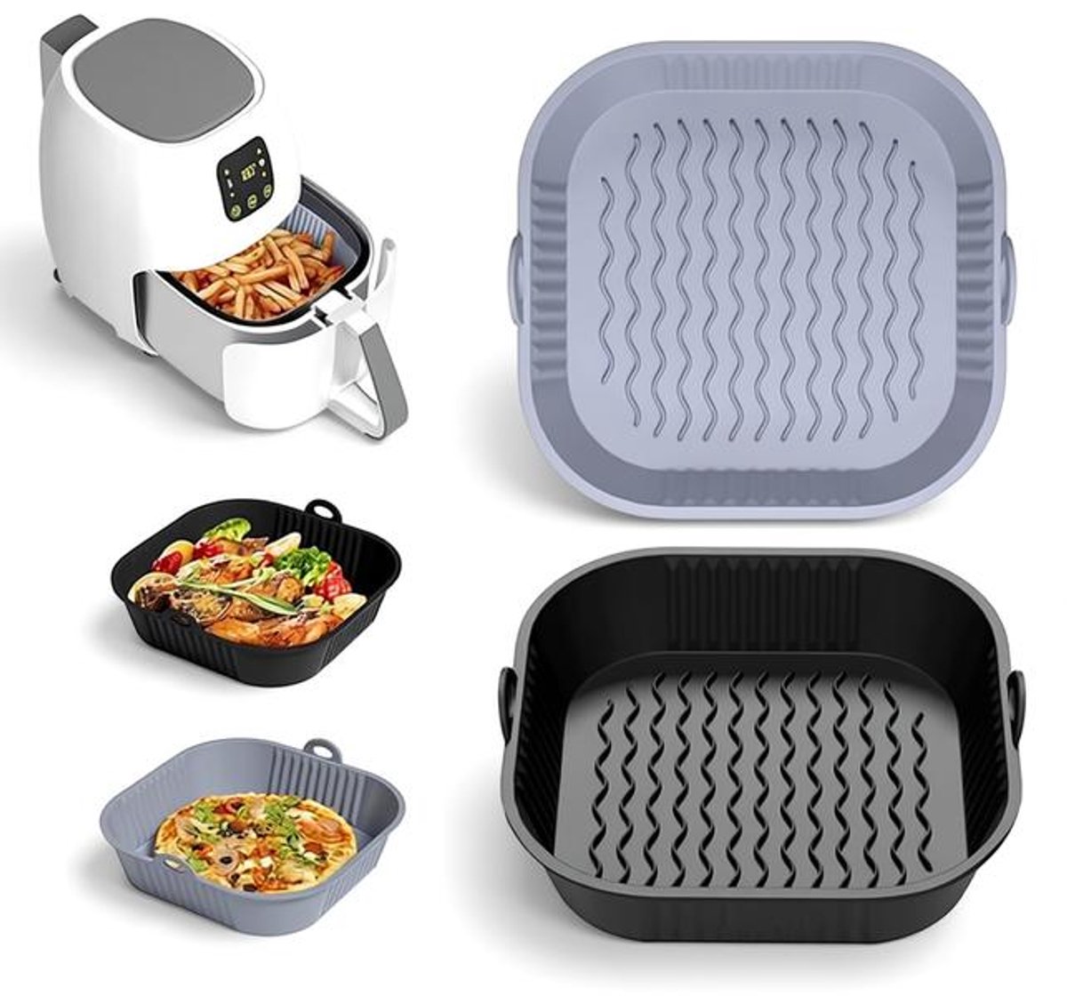 Maison Elara Siliconen bakvorm voor airfryer - 2 stuks 21 cm - grijs en zwart