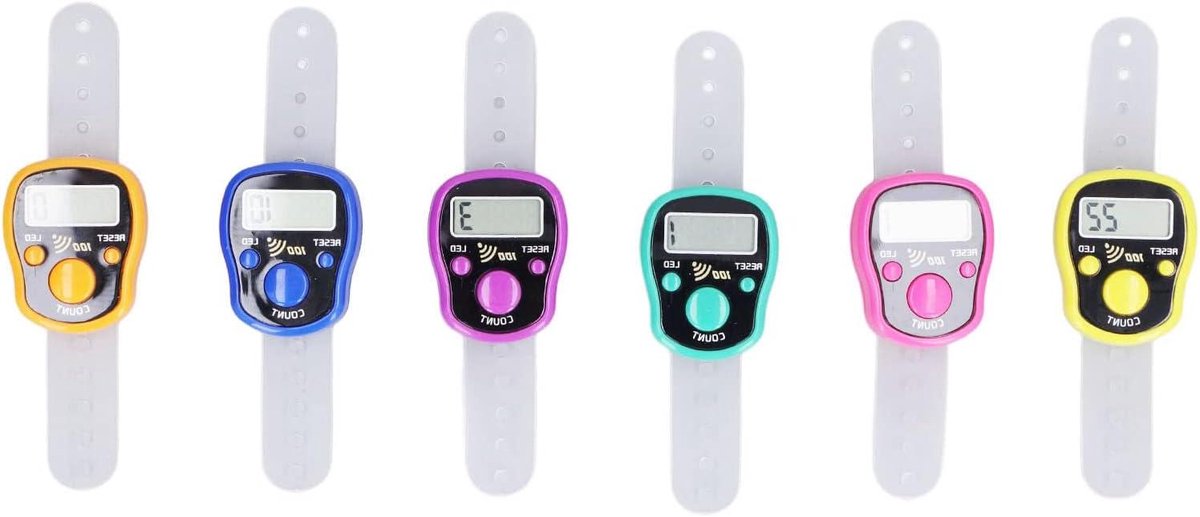 Handmatige Teller - Ring Klikker - Scores Tellen - Met LED Licht - 6 Stuks - Gemengde Kleuren
