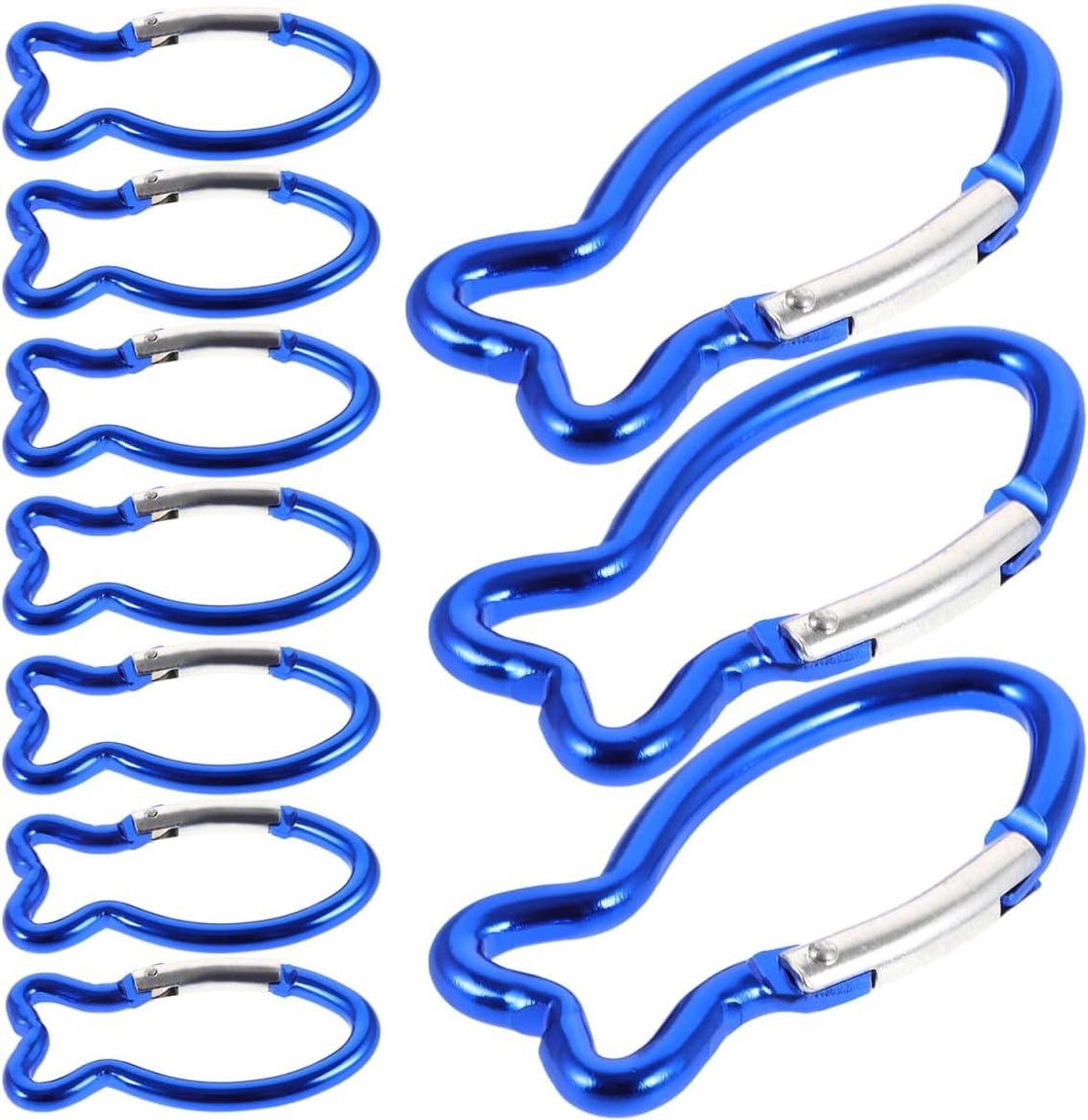 Visvormige Karabiners - Metalen Gespen - Outdoor Bevestiging - Automatisch Vergrendelend - 10 Stuks - Blauw