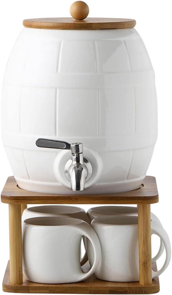 Keramische Water Dispenser - Drank Koeler - Verfrissing Tappen - Met RVS Kraan - 4 Liter Inhoud - Wit