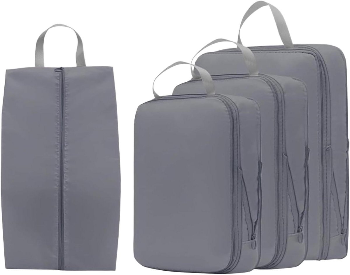 Reis Organizer Tassen - Koffer Organizers - Bagage Inpakken - Compressie Met Rits - 4 Delig - Grijs