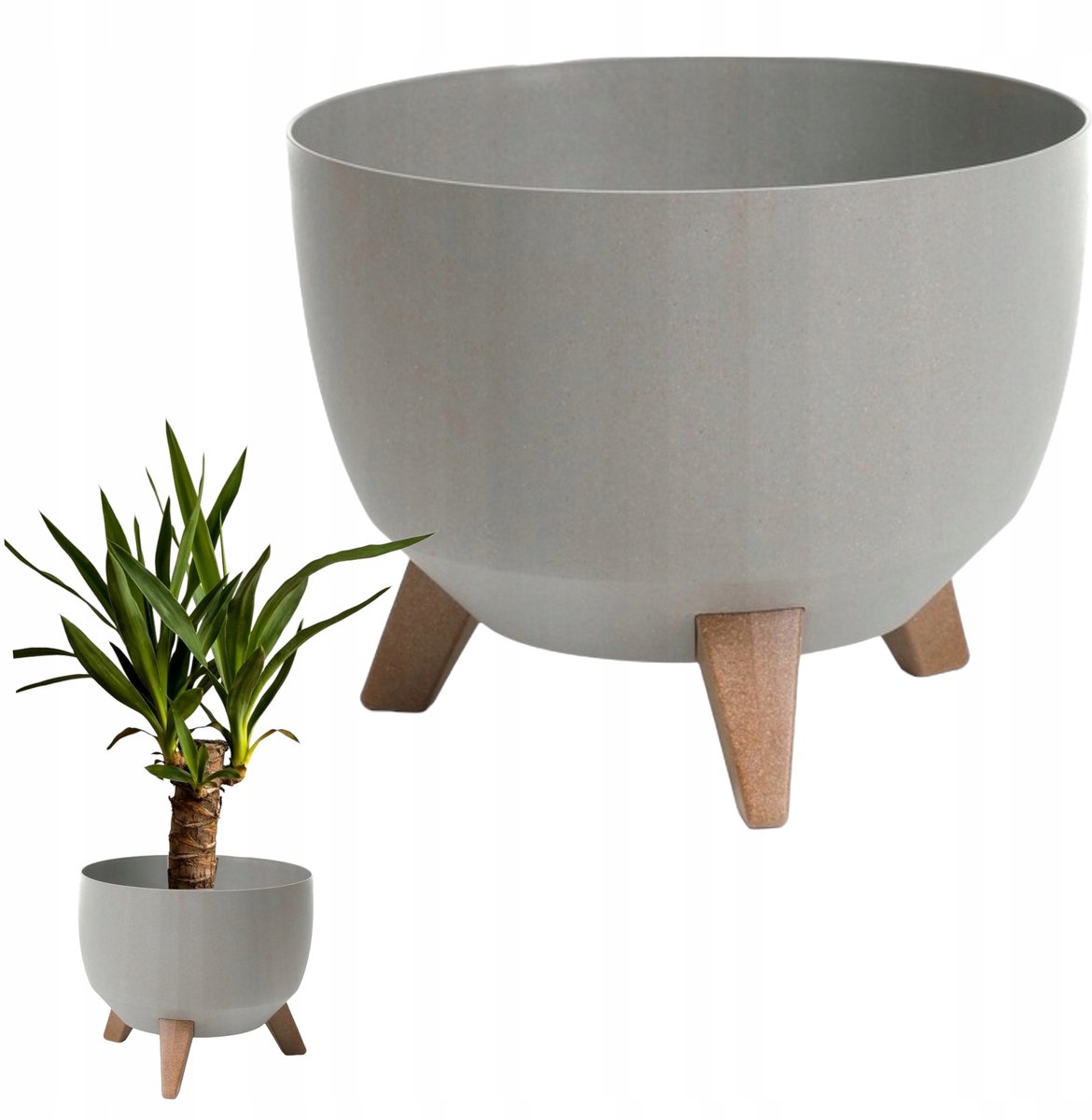 Grijze bloempot op pootjes, 28cm, H22cm, met inzet, voor tuin & balkon