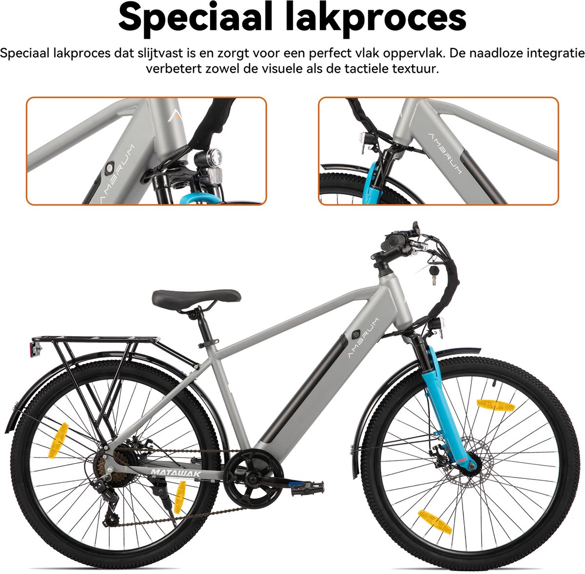 HILAND Matawak elektrische stadsfiets - 26 inch - 250W motor - 60km actieradius - 36V 10.4Ah accu - Shimano 7-versnellingen - Unisex -Grijs thumbnail 5