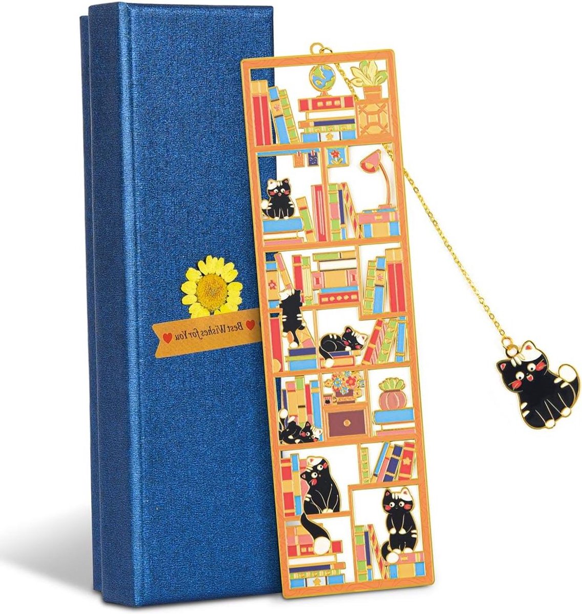 Metalen Bladwijzer - Kat Hanger - Boeken Markeren - Inclusief Geschenkdoos - 15.2 cm - Zwart