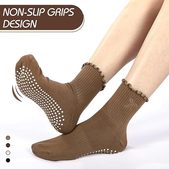 4 Paar yogasokken - Met strik & ruche - Anti-slip - Voor sport en ballet — afbeelding 4