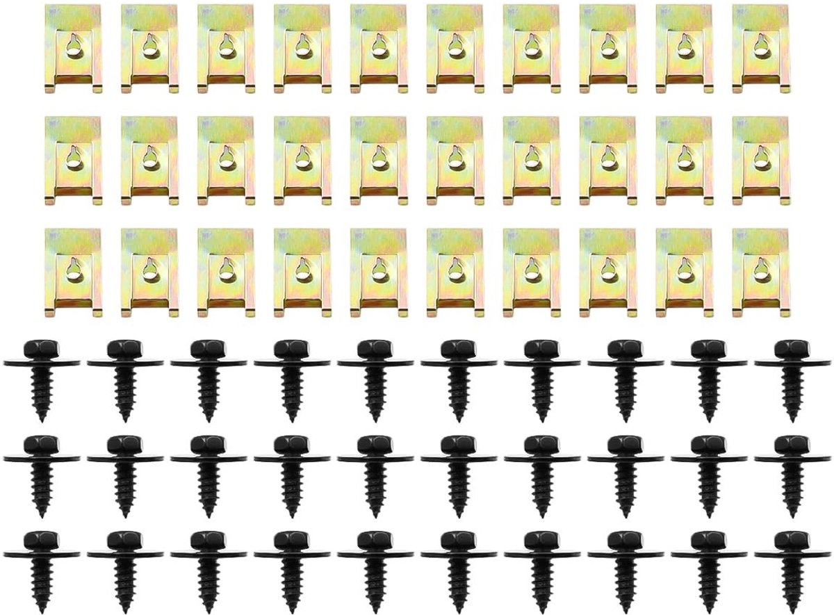 Dailygoods- Moer Set 30 Stuks - Metalen Moeren - Schroeven - U-type Montageclips - Antioxidant - Slijtvast Metaal - Bevestigingsmateriaal