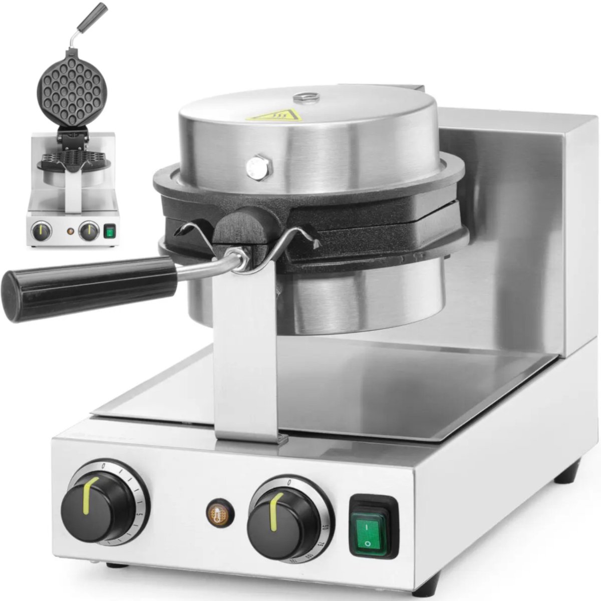 HENDI Draaibare wafelmaker – Bubbelwafels – RVS – Non-stick – 20 wafels per uur