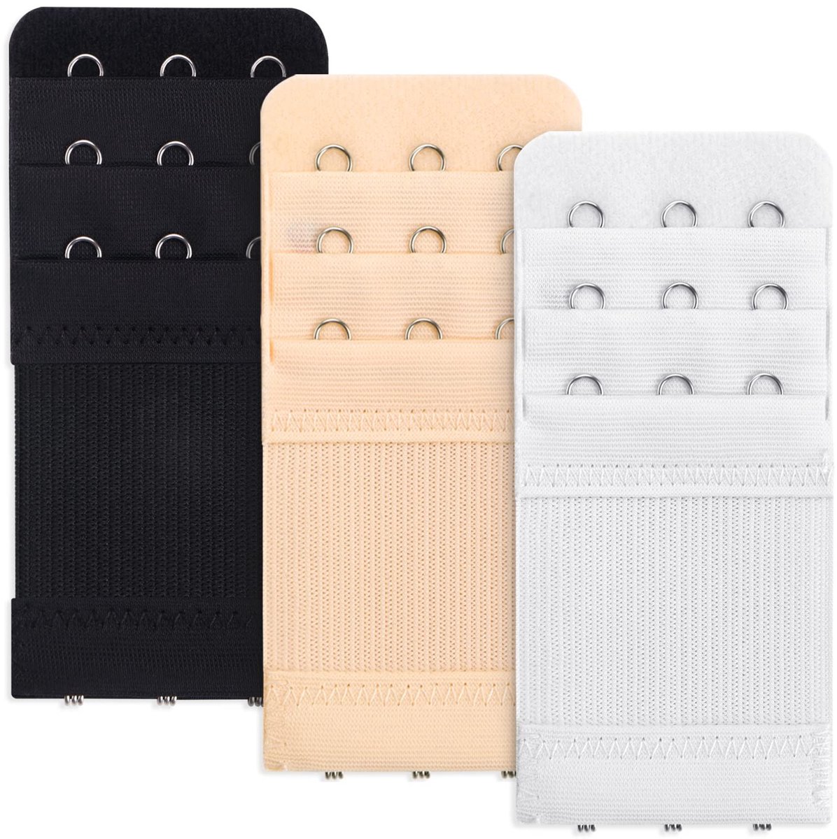 Dailygoods- Beha-extender 3 Haken - Rekbare Beha-verlengriem - Elastische Beha-bandhaak - Roestvrij Staal - Nylon Materiaal - Beha-verlenger