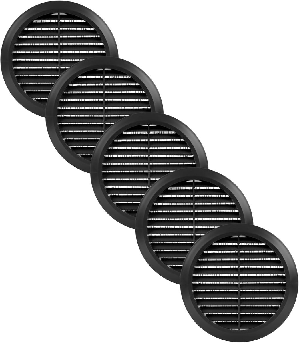 Ventilatieroosters - Ronde roosters - Luchtcirculatie verbeteren - Geïntegreerd insectennet - 5 stuks 127 cm - Zwart