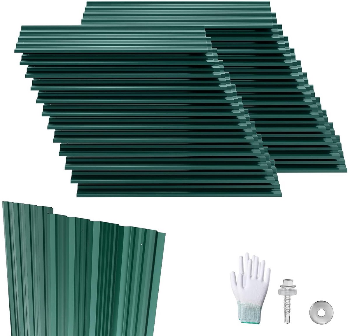 Dakplaten - Golfplaten - Dakbedekking - Verzinkt staal - 1295 x 45 cm - Groen