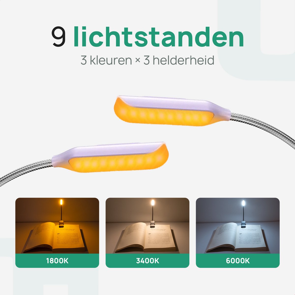 JUALL LED Leeslampje voor Boek - 9 Lichtstanden - Oplaadbaar Leeslampje voor in Bed - Boeklampje - Leeslampje met Klem - Bedlampje - Paars — cadeau in Gadgets - foto 7