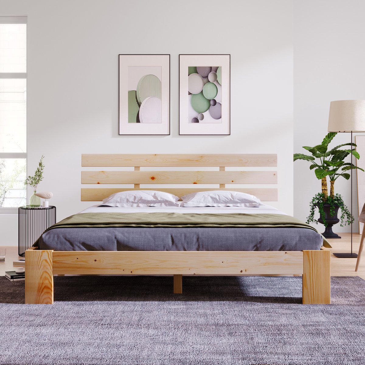 DESMIU Massief Houten Bed 140x200 cm Zonder Matras - Rustiek Tweepersoonsbed met Lattenbodem - Opbergruimte Onder Bed - Voor Slaapkamer en Logeerkamer - Natuurlijke Houtkleur Naturel