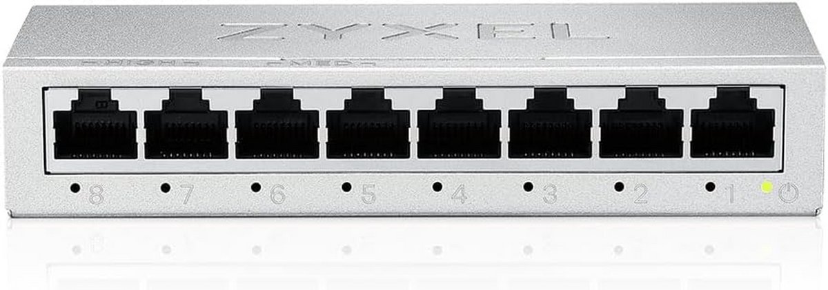 Netwerk Switch - Ethernet Hub - Netwerk Uitbreiden - Stille Ventilatorloze Werking - 8 Poorten - Metaal