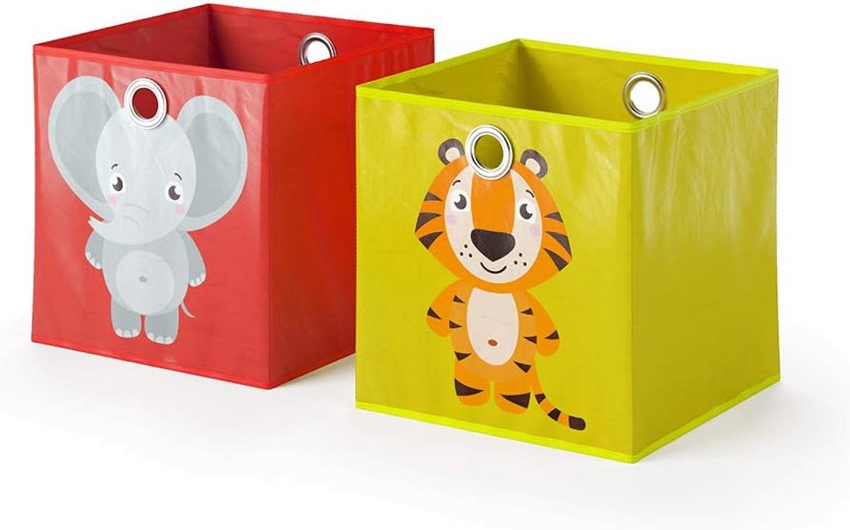 Vouwdozen Set - Opbergboxen Kinderen - Speelgoed Opbergen - Afwasbaar Vlies - 30 x 30 cm - Rood Geel