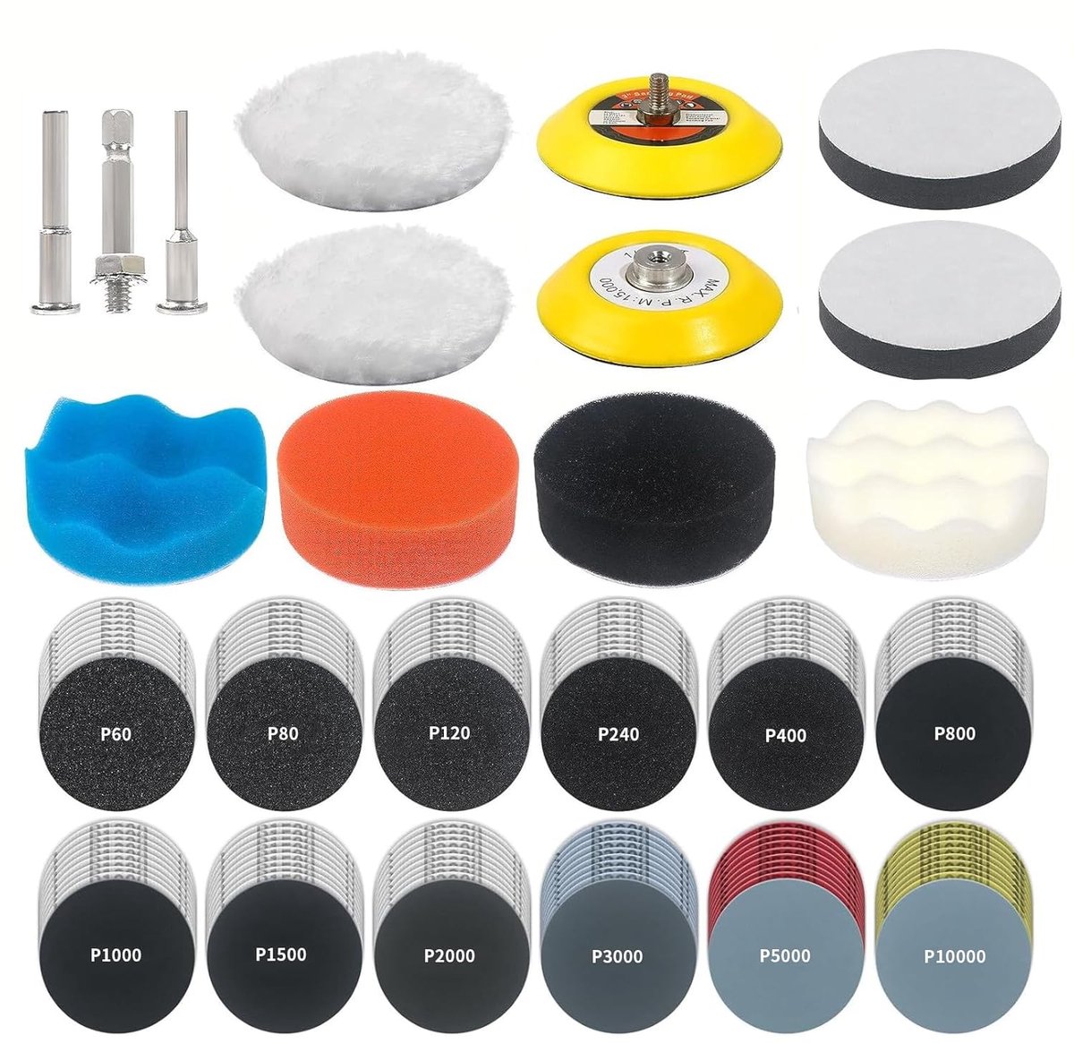 Schuurmop Set - Polijstpads - Oppervlak Bewerken - Compleet Met 120 Schuurbladen - 75mm Schijf - Multicolor