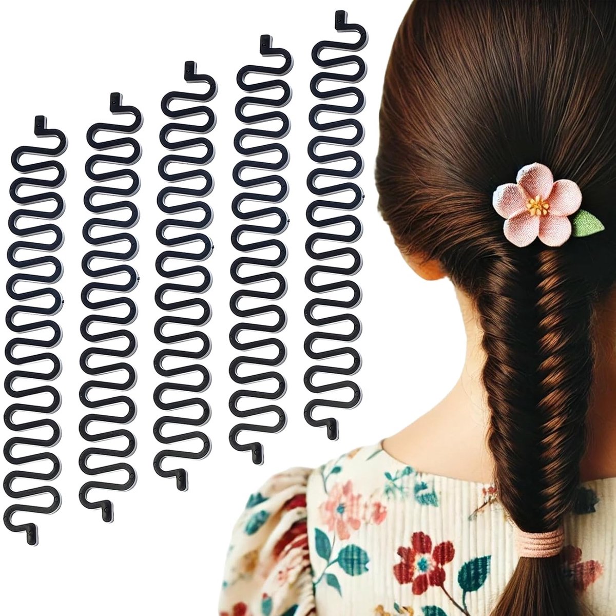 5 Stuks Haarvlechtroller met Haak - Magische Haar Twist Styling Knottenmaker - DIY Haaraccessoires - Zwart