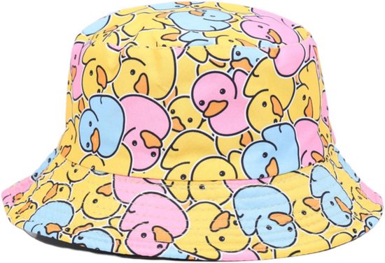 Vissershoed Heren - Bucket Hat - Zon Bescherming - Grappig Eenden Design - 58 cm Hoofdomtrek - Geel