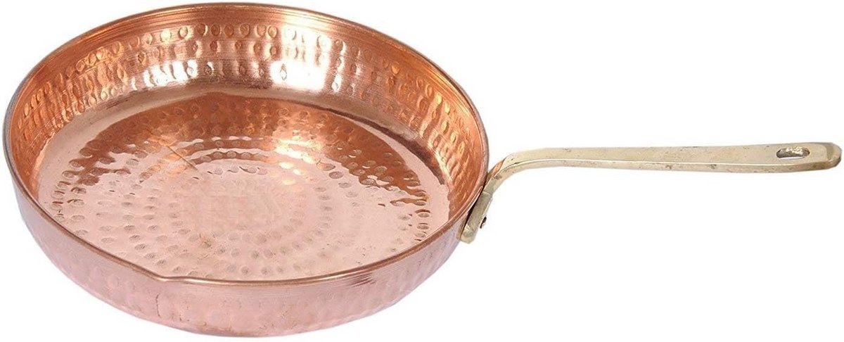 Koperen Braadpan - Tadka Pan - Koken en Serveren - Gehamerd Ontwerp - 350 ML - Bruin