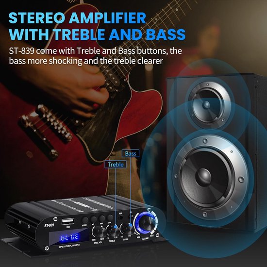 Bluetooth Versterker - Stereo Ontvanger - Muziek Afspelen - 2.1 Kanaals Systeem - Mini Formaat - Zwart — afbeelding 2