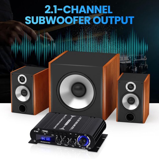 Bluetooth Versterker - Stereo Ontvanger - Muziek Afspelen - 2.1 Kanaals Systeem - Mini Formaat - Zwart — afbeelding 5