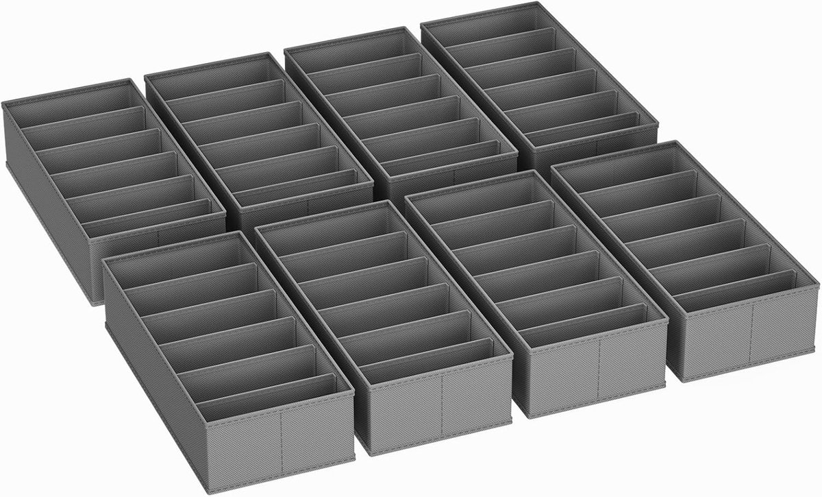 Lade-organizer 8-delige set voor kasten en commodes - Ondergoed en sokken opbergsysteem - Donkergrijs