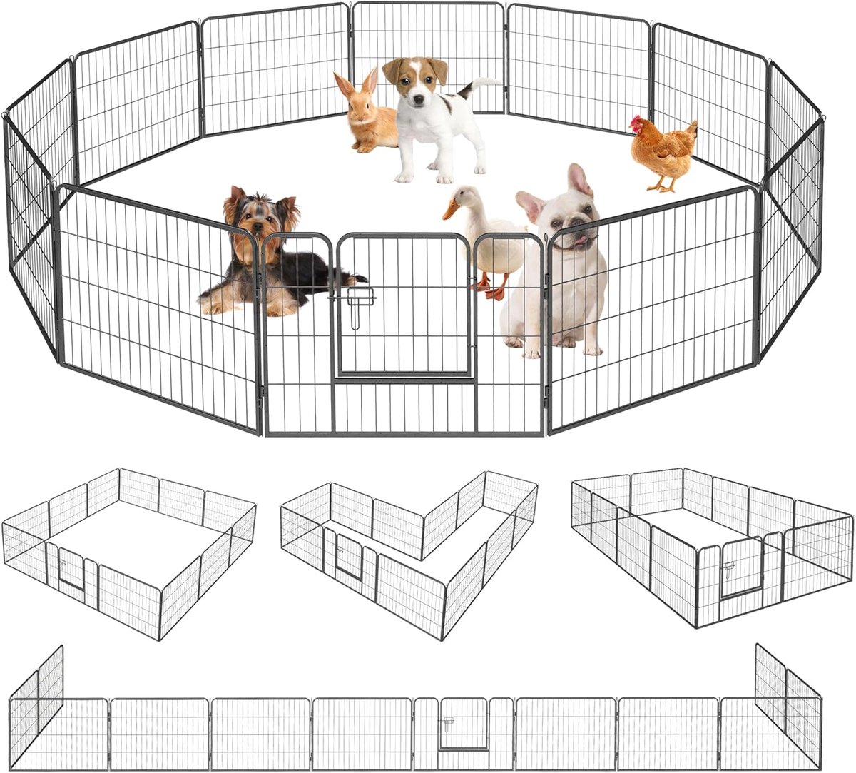 Hondenren - Dierenverblijf - Veilige Speelruimte - Modulair Opvouwbaar - 60 cm Hoog - Zwart