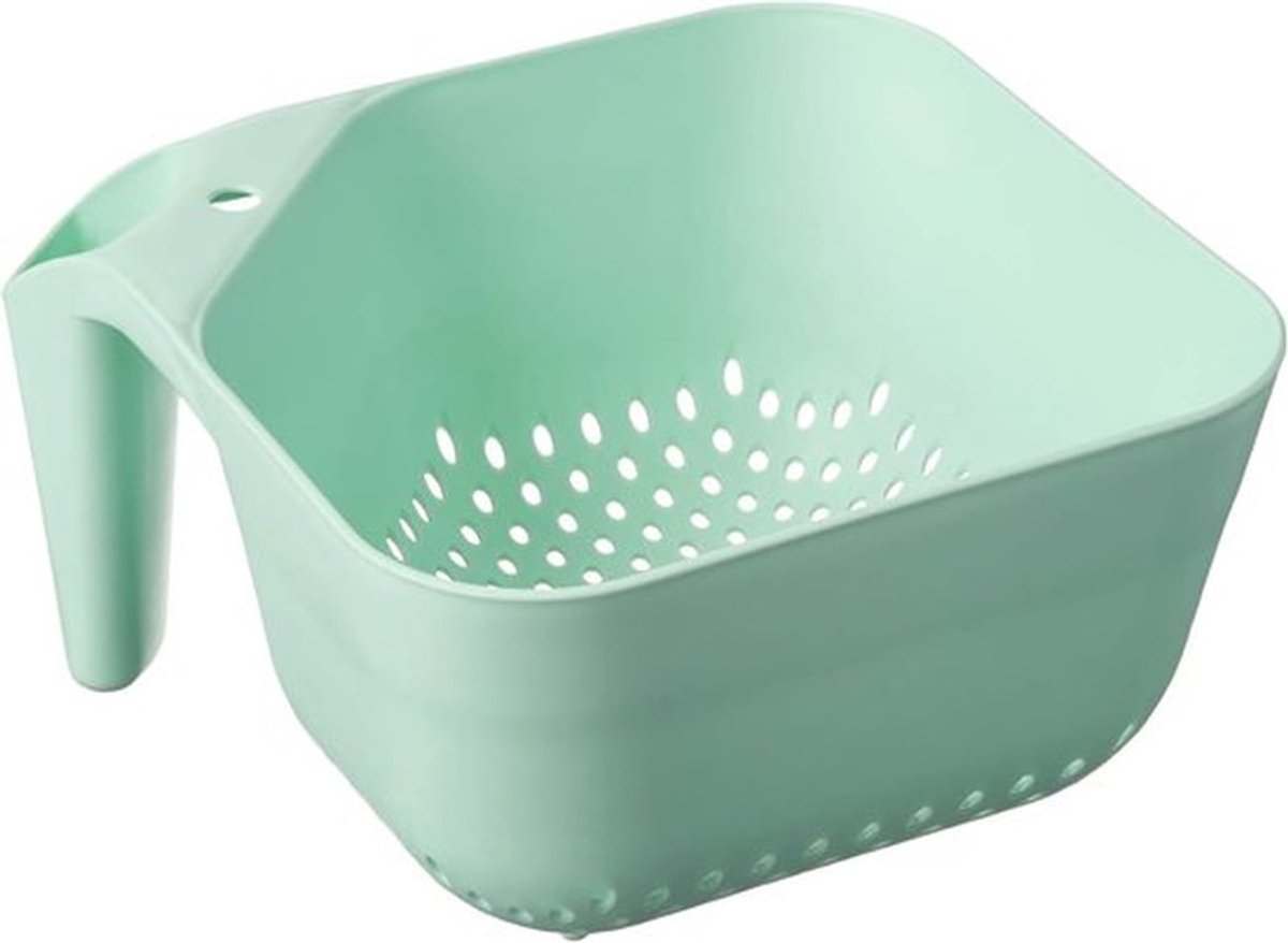 Vergiet, BPA-vrije, voedselveilige plastic zeef met handvat, robuuste hittebestendige pasta- en groentevergieter met stoommandje, vaatwasserbestendig, mintgroen
