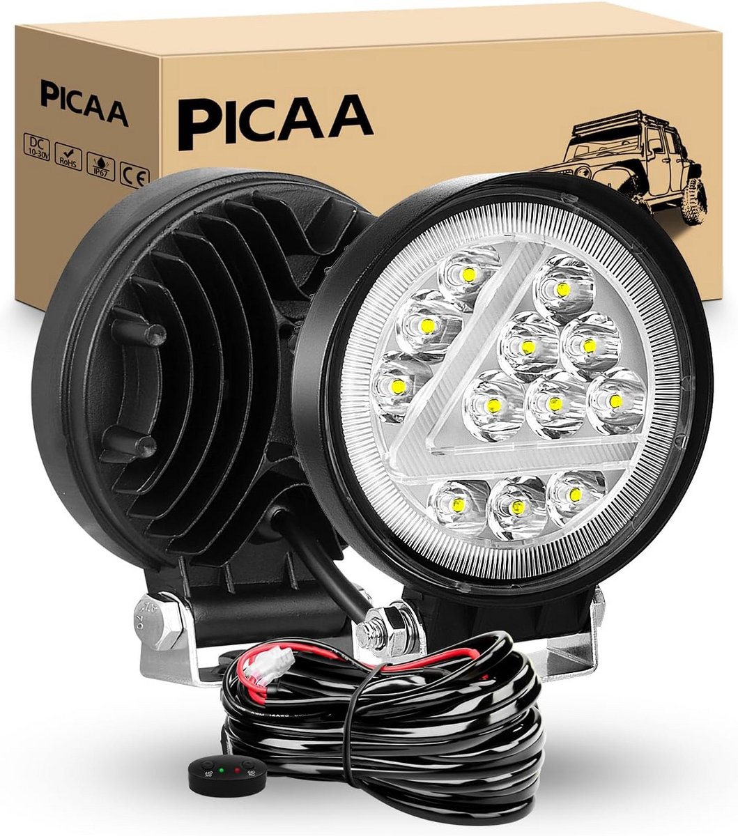 Led werklampen - Spotlampen set - Veilig rijden - Tweekleurig licht - 2 stuks 36W - Amberwit