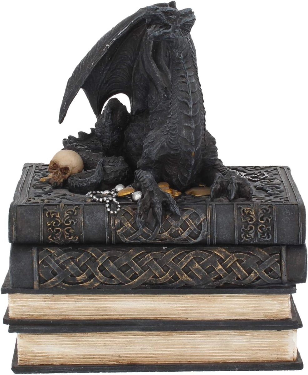 Draken Boek Doos - Opbergdoos Decoratie - Schatten Bewaren - Handgeschilderd Design - 19 cm - Zwart