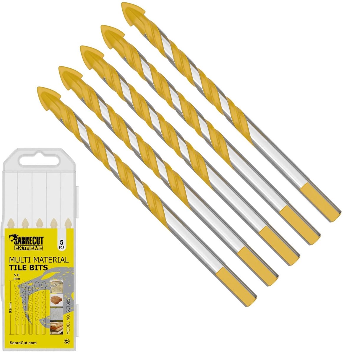 Tegelboor Set - Multi Materiaal Boren - Precisie Boren - Hardmetalen Punt - 5mm x 91mm - Metaal