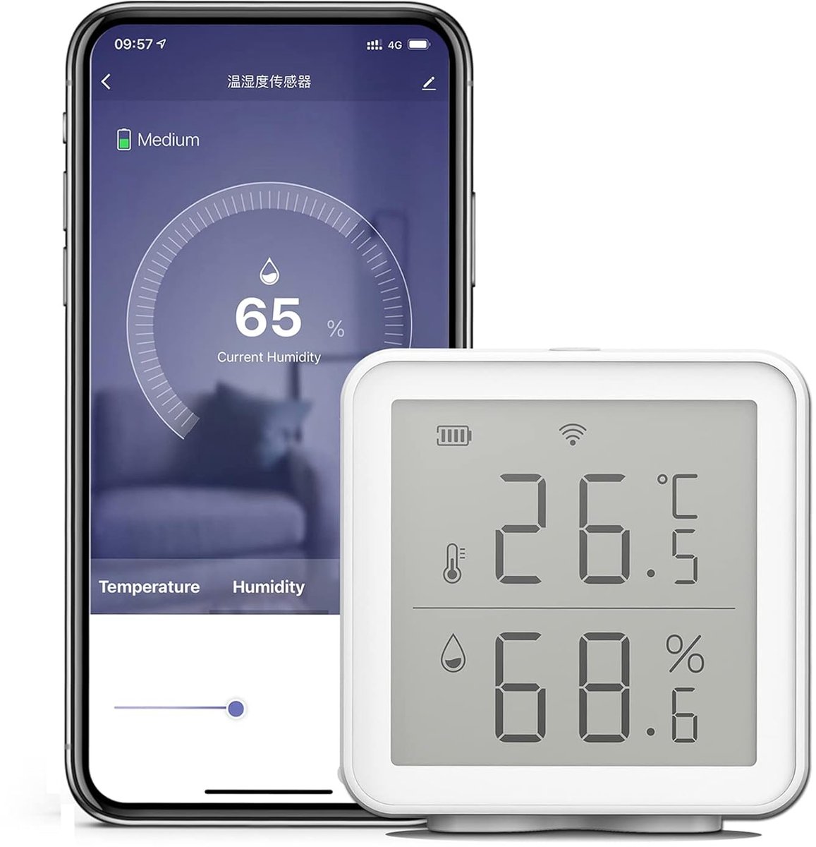 Slimme Sensor - Temperatuur Vochtigheid - Omgeving Monitoren - Geen Hub Nodig - 7 Meter Bereik - Wit