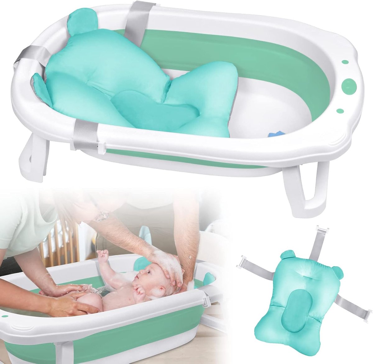 Babybadje Opvouwbaar - Kinderbadje Draagbaar - Veilig Baden - Inclusief Badmat - 82 x 50 cm - Groen