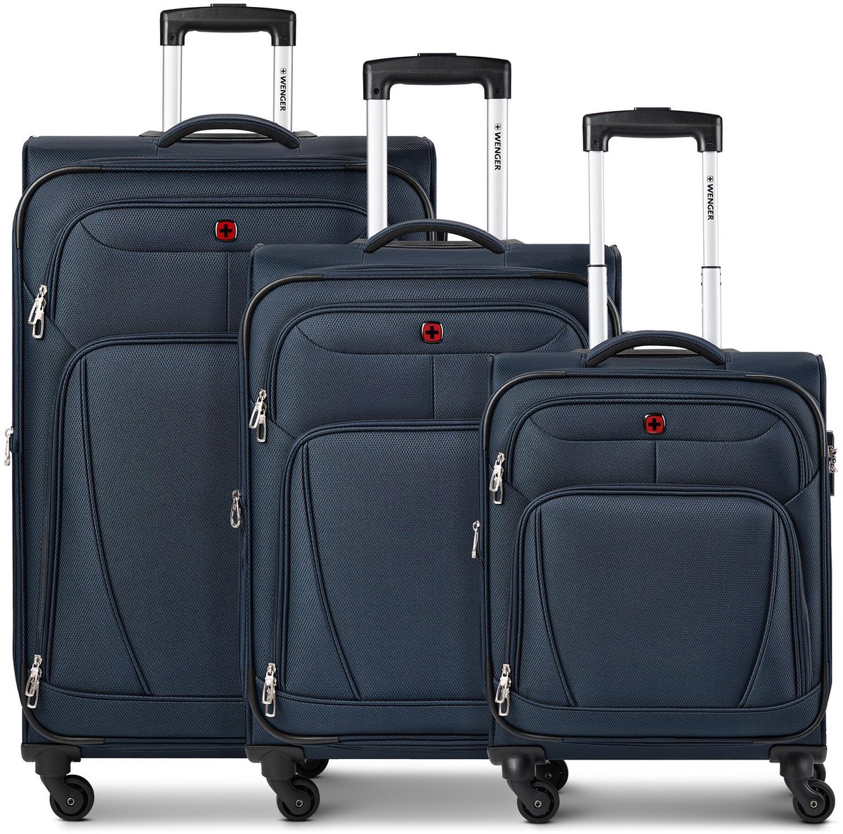Wenger Beaumont 4 wielen Kofferset 3-delig met uitbreidingsplooi - Zachte bagage - Combinatieslot - navy