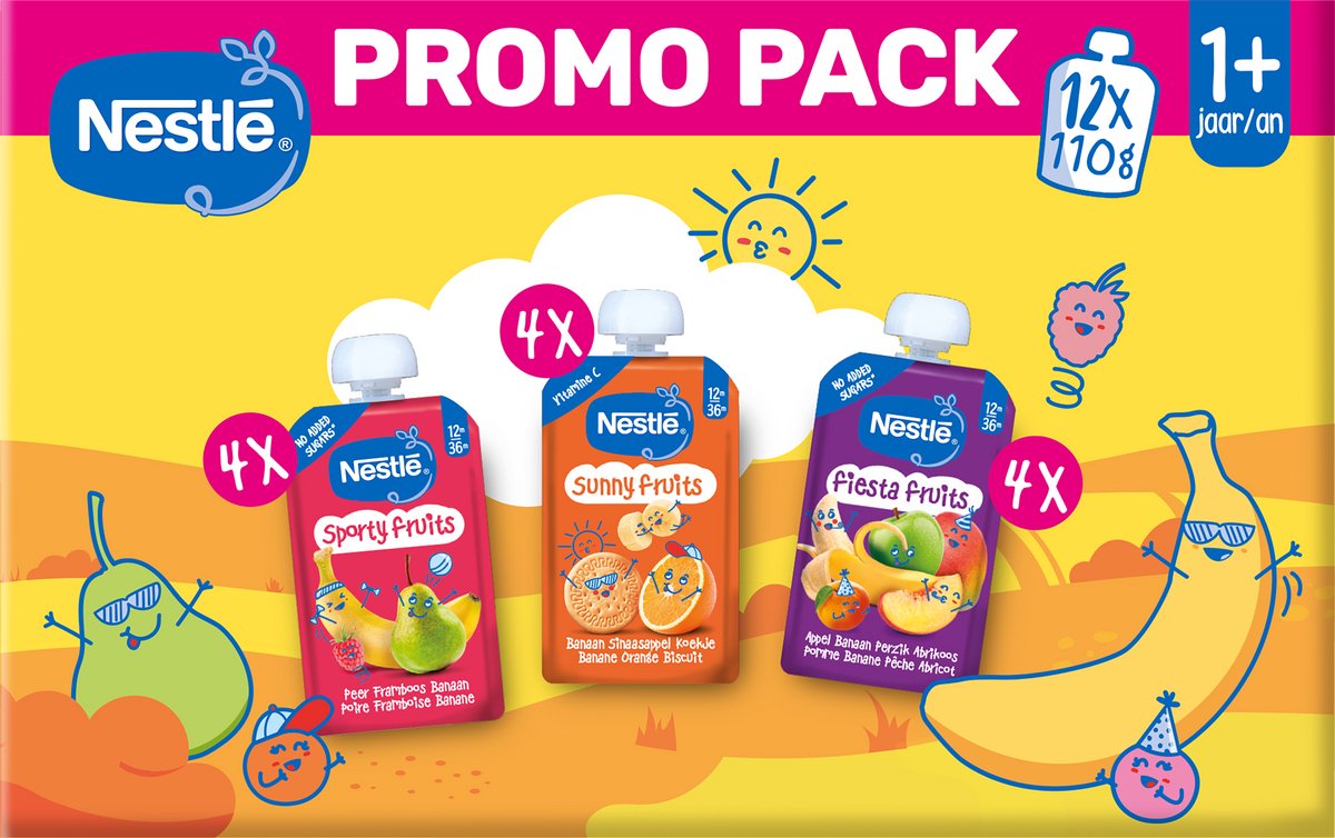 Nestlé Fruits Summer Multipack - Knijpfruit - 3 smaken - 12+ maanden - 12 x 110g