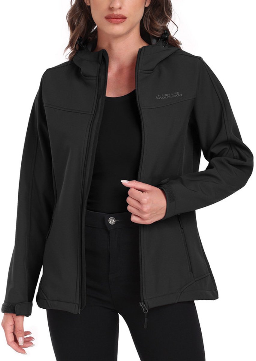 Daity Dames softshelljack, waterdicht tussenjack, ademend regenjack, winddicht jack, gevoerd met capuchon voor buitenactiviteiten en wandelen - Maat S