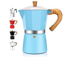 Espresso Koffiezetter - Moka Pot - Koffie Zetten - Aluminium Constructie - 6 Koppen - Blauw