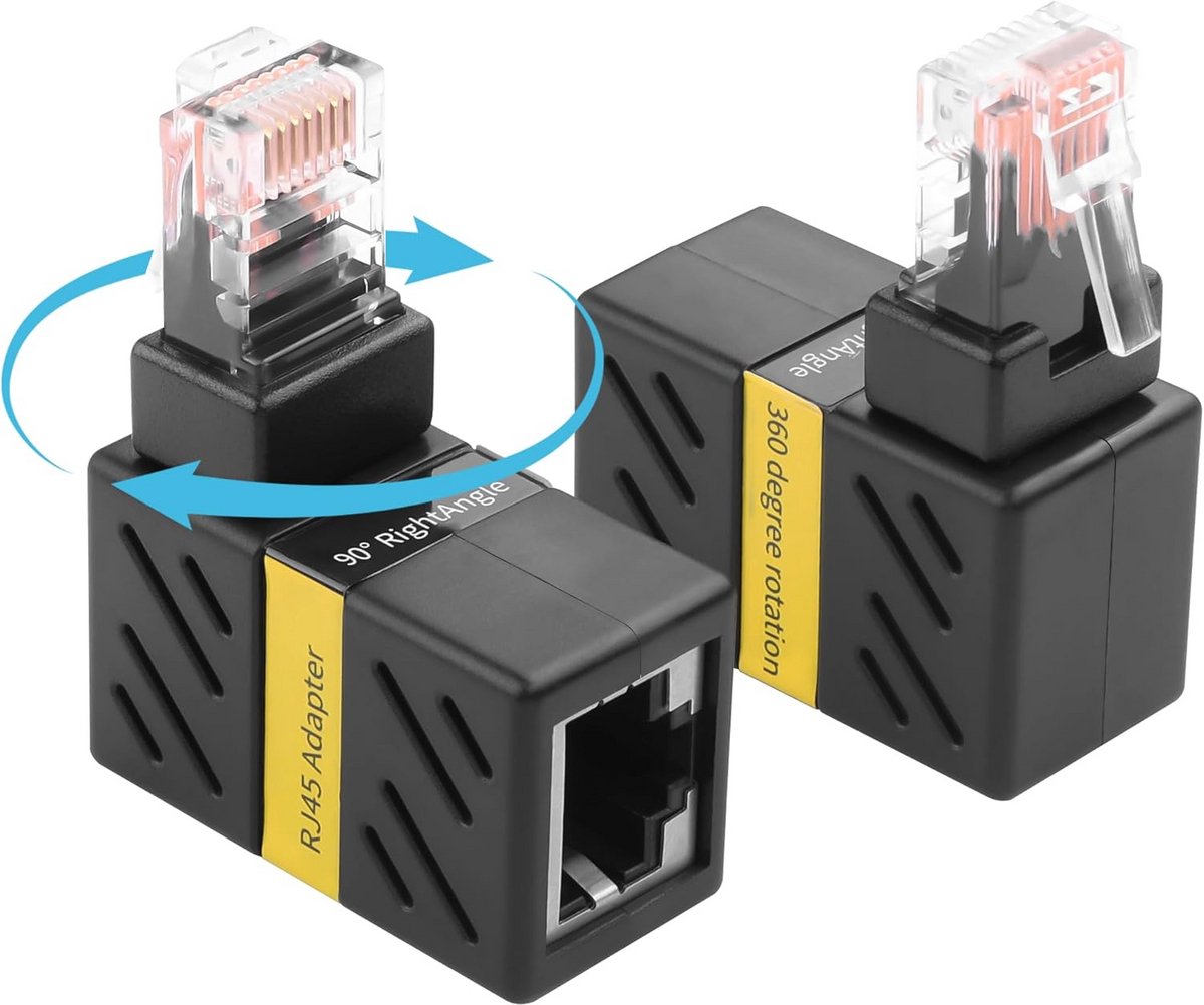 Ethernet Adapter - Netwerk Connector - Kabel Management - 360 Graden Draaibaar - 2 Stuks - Zwart