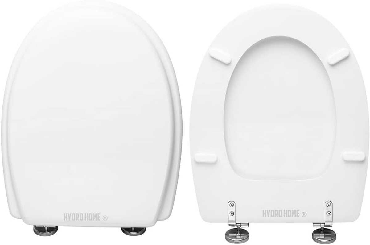 Toiletbril Hout - WC Deksel - Badkamer Vernieuwing - Verstelbare Scharnieren - Ovaal - Wit
