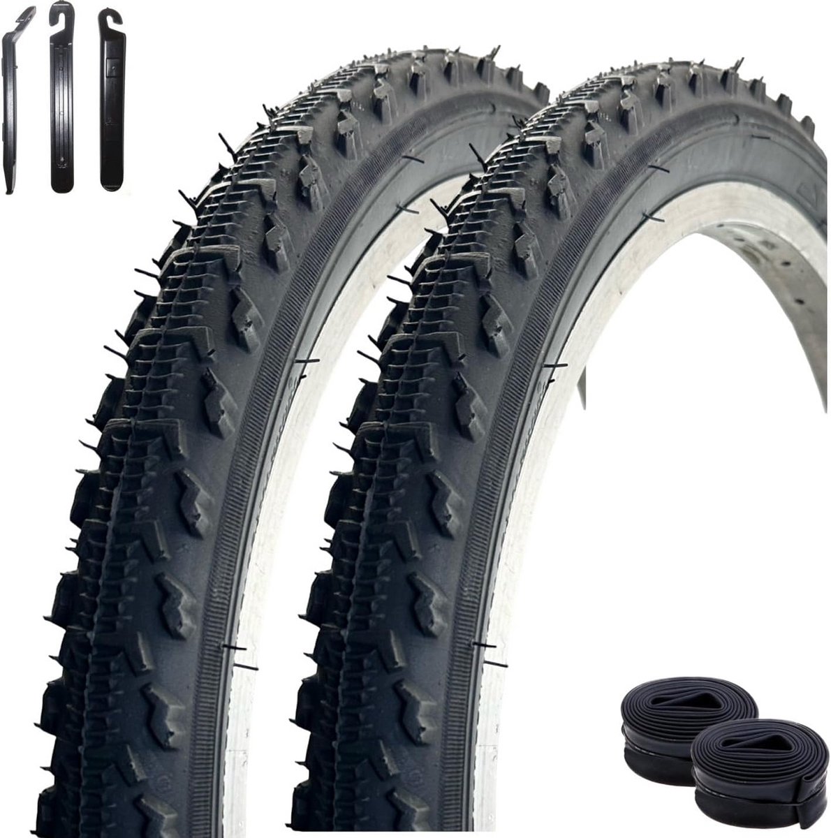 Fietsbanden Set - Banden Met Binnenband - Fietsen Onderhoud - Inclusief Bandenlichters - 20 Inch - Zwart