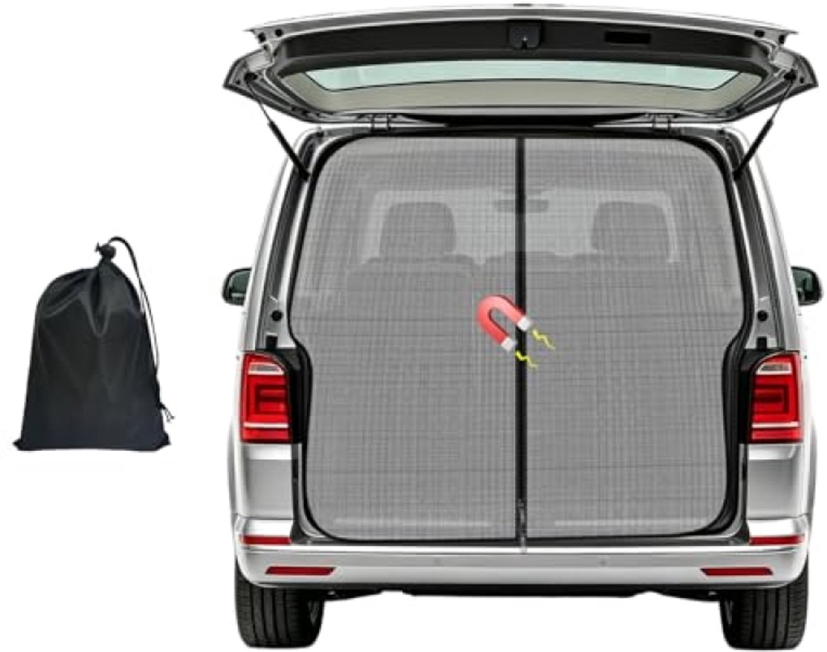 PromoHome Magnetisch klamboe voor VW T5/T6 achterklep – Insectenhor met zonwering, magneetsluiting, camping schaduwnet (zwart)