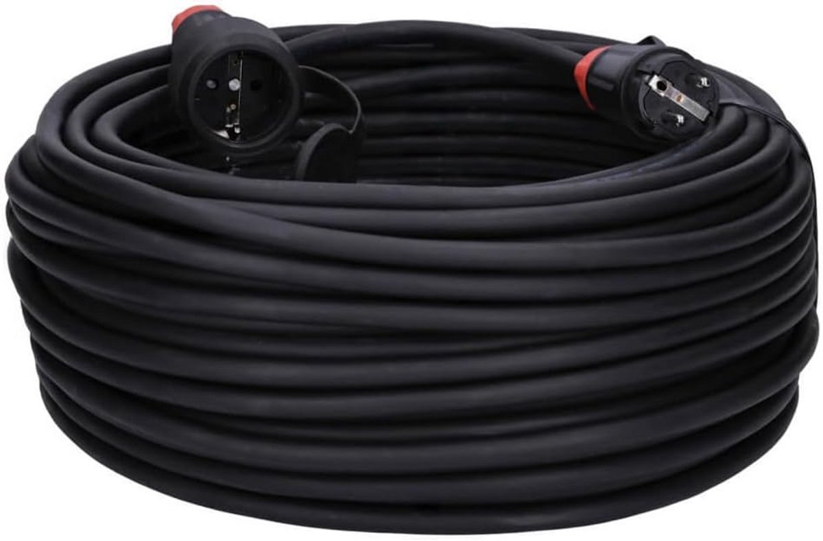 Rubberen Verlengkabel - Stroomkabel Buiten - Tuin en Werk - Spatwaterdicht IP54 - 50 meter - Zwart
