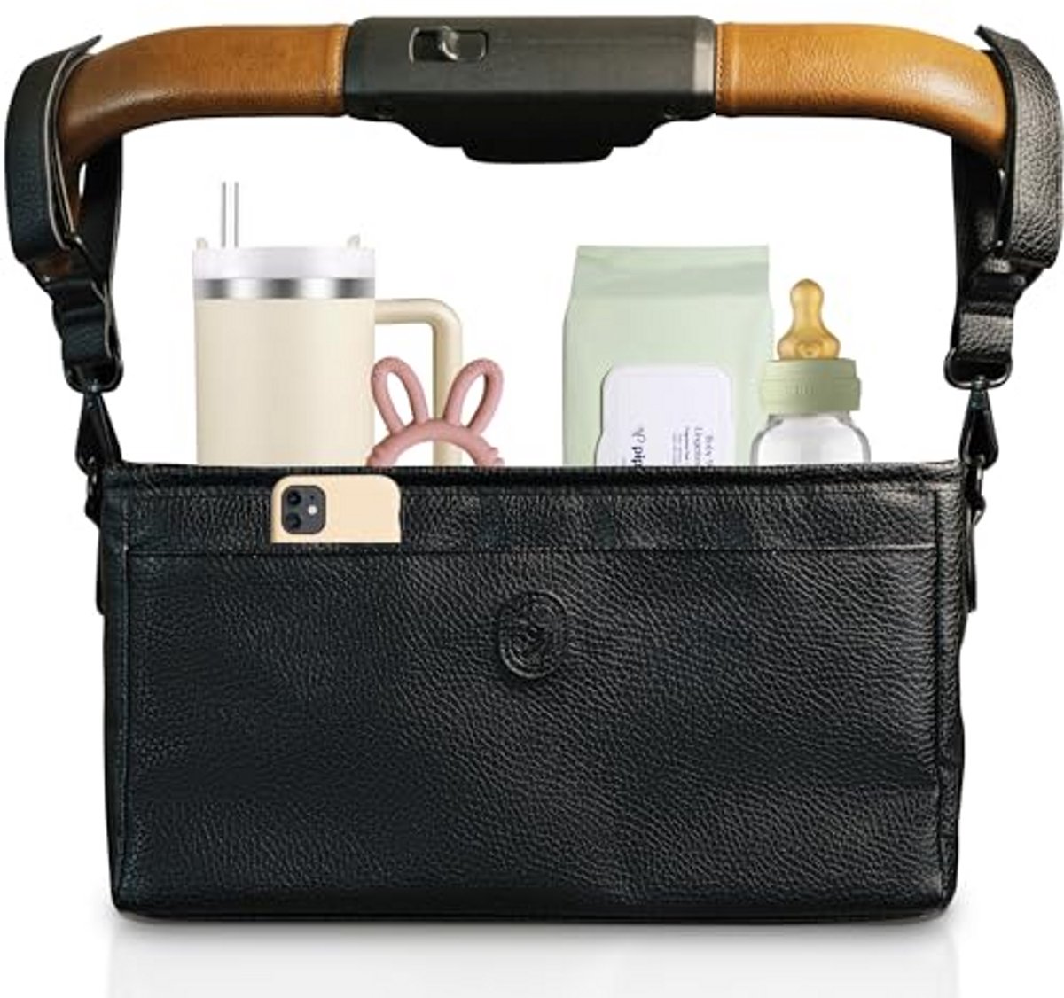 Kinderwagen Organizer - Wandelwagen Tas - Baby Benodigdheden - Met Bekerhouders - 30 x 11 x 16 cm - Zwart