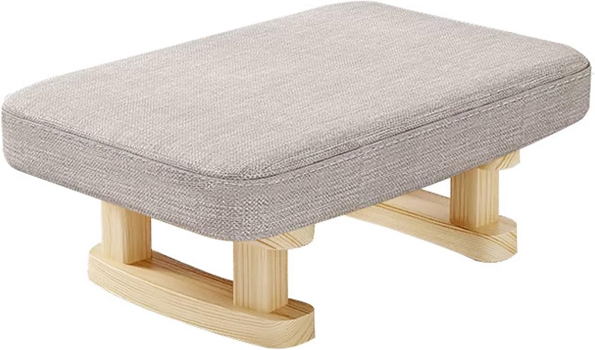 Houten Voetenbank - Poef Zitje - Ontspannen Zitten - Afneembaar Kussen - 41x30x18 cm - Beige