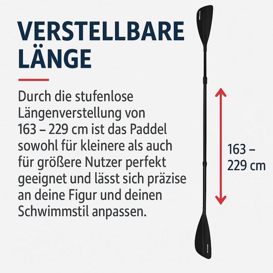 Water Sport Peddel - SUP Kajak Peddel - Wateravontuur - 2-in-1 Functie - 163-229 cm - Zwart — afbeelding 4